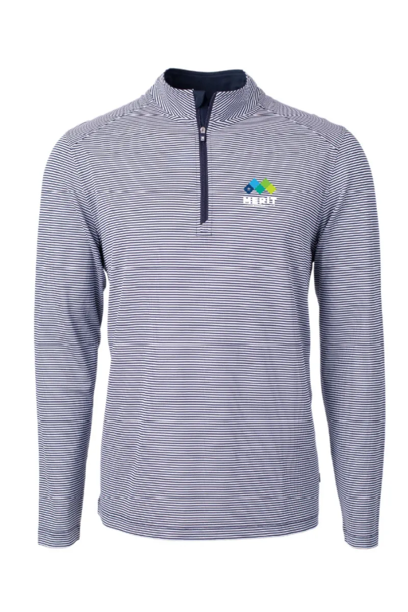 Merit TX - Cutter & Buck Virtue Eco Pique Micro Stripe Recycled Mens Quarter Zip - MCK01258